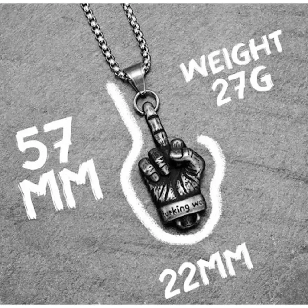 Metal Skull Middle Finger Necklace 60cm Chain Punk Rock Statement Jewelry